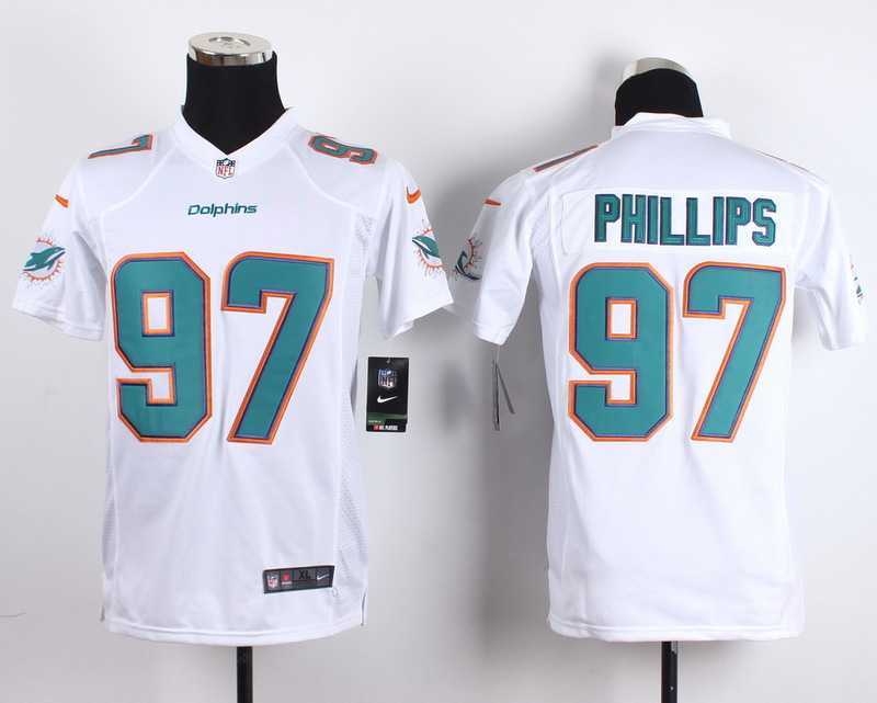 Glued Youth Nike Miami Dolphins #97 Phillips White Team Color Game Jersey WEM