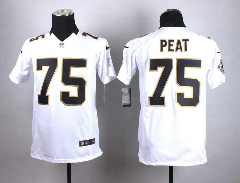 Glued Youth Nike New Orleans Saints #75 Andrus Peat White Team Color Game Jersey WEM
