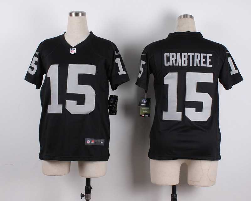 Glued Youth Nike Oakland Raiders #15 Michael Crabtree Black Team Color Game Jersey WEM