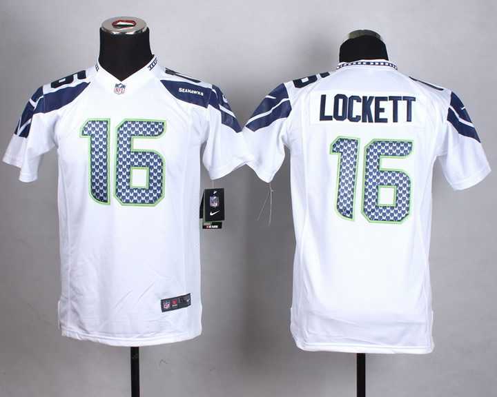 Glued Youth Nike Seattle Seahawks #16 Lockett White Team Color Game Jersey WEM