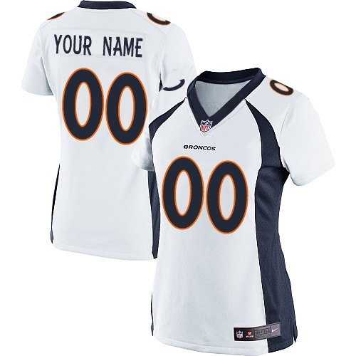 Women Nike Denver Broncos Customized White Team Color Stitched NFL Game Jersey
