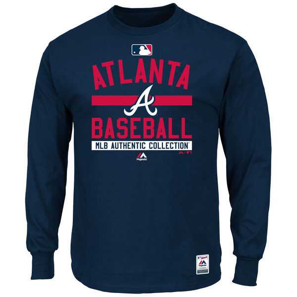 Atlanta Braves Majestic Men New Wordmark Long Sleeve WEM T-Shirt - Navy Blue