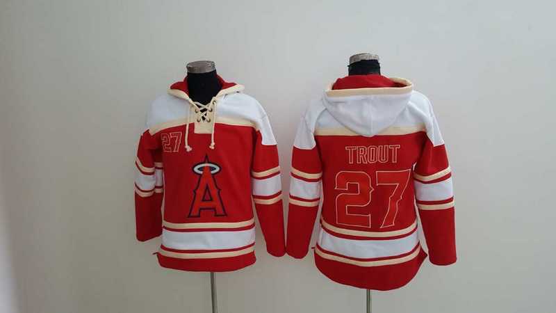 Los Angeles Angels Of Anaheim #27 Mike Trout Red Sawyer Hooded Sweatshirt Baseball Hoodie