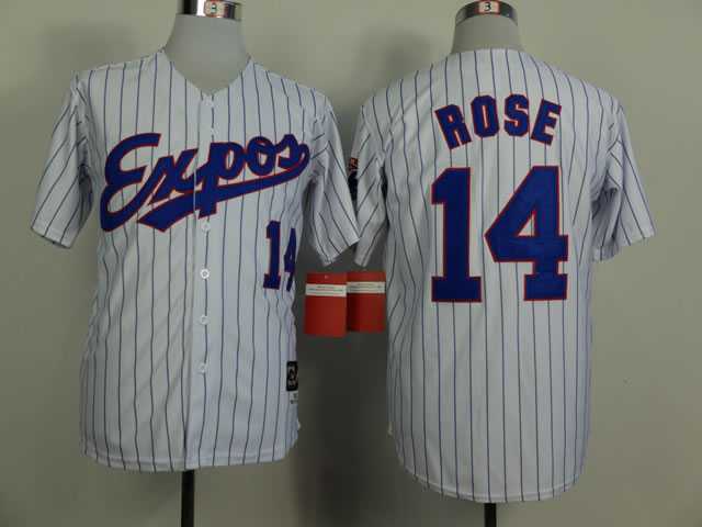 Montreal Expos #14 Pete Rose Blue Pinstripe 1982 Mitchell And Ness Throwback White Stitched MLB Jersey Sanguo