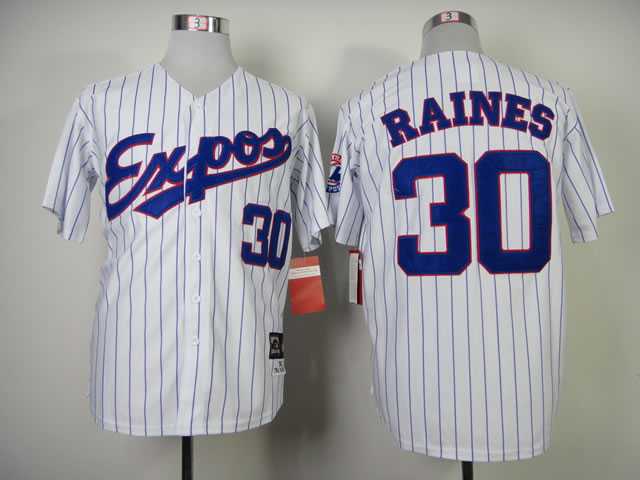 Montreal Expos #30 Raines White Pinstripe 1982 Mitchell And Ness Throwback Stitched MLB Jersey Sanguo