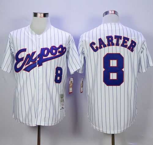 Montreal Expos #8 Gary Carter Mitchell And Ness 1982 White(Black Strip) Throwback Stitched MLB Jersey Sanguo
