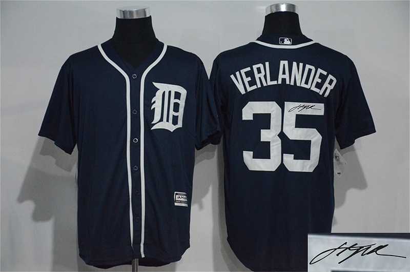 Detroit Tigers #35 Justin Verlander Navy Blue New Cool Base Stitched Signature Edition Jersey