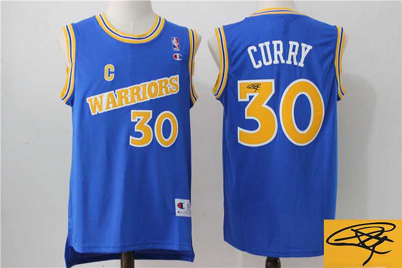 Golden State Warriors #30 Stephen Curry 1988-1989 Blue Throwback Stitched Signature Edition Jersey