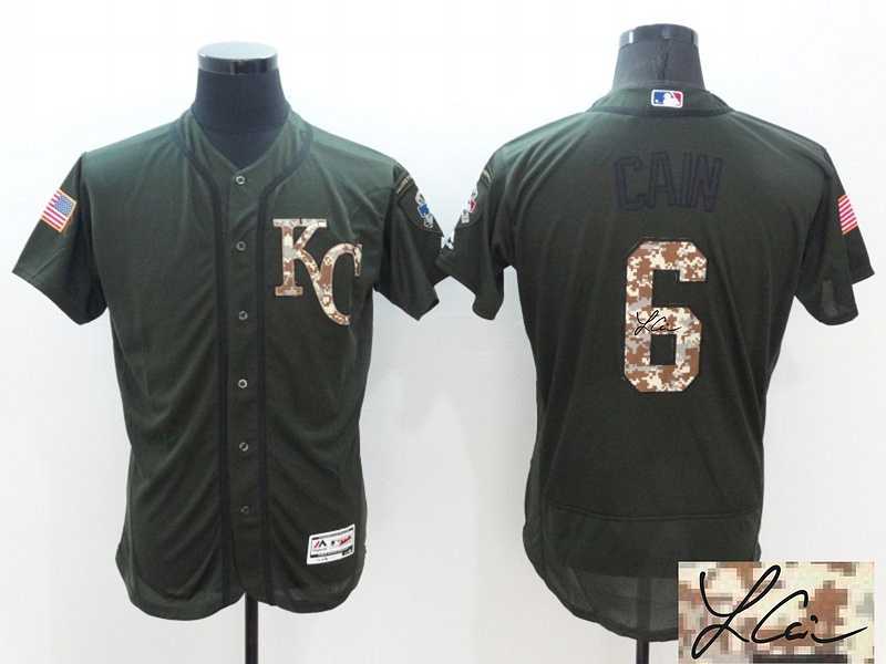 Kansas City Royals #6 Lorenzo Cain Green Salute To Service Flexbase Collection Stitched Signature Edition Jersey