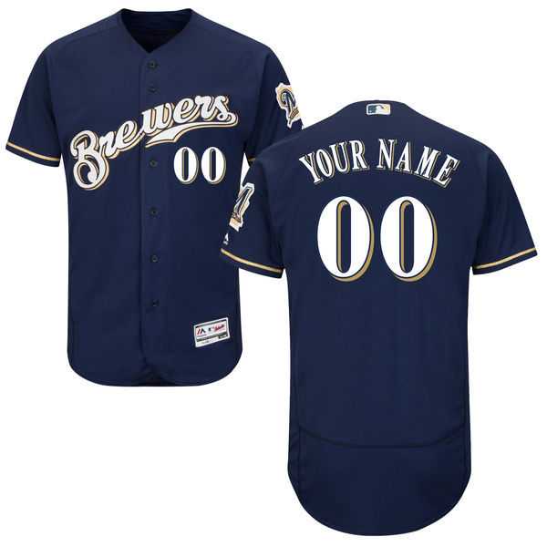 Milwaukee Brewers Customized Majestic Flexbase Collection Stitched Baseball WEM Jersey - Navy Blue