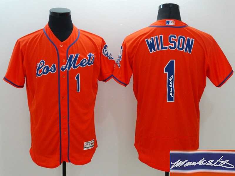 New York Mets #1 Mookie Wilson Orange Flexbase Collection Stitched Signature Edition Jersey