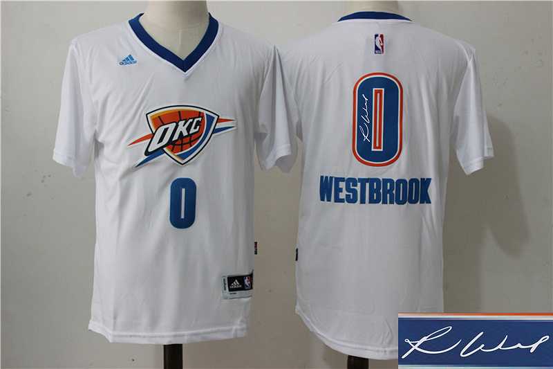 Oklahoma City Thunder #0 Russell Westbrook White Pride Stitched Short Sleeve Stitched Signature Edition Jersey