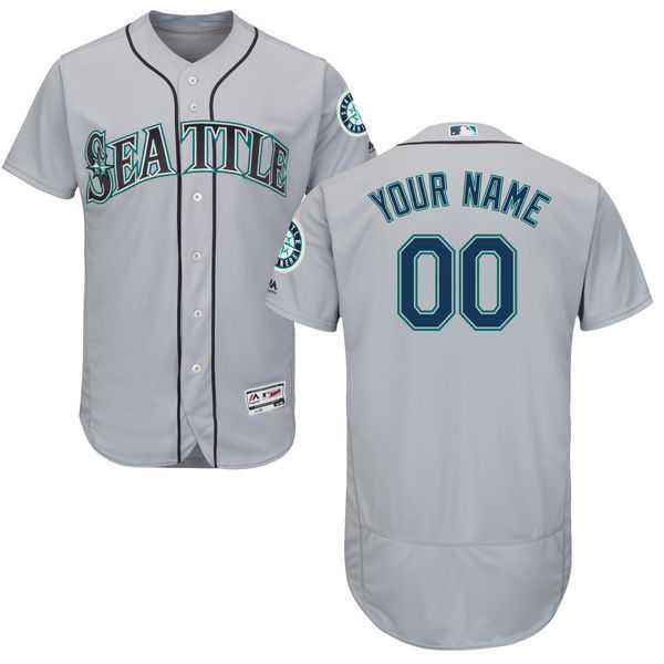 Seattle Mariners Customized Majestic Flexbase Collection Stitched Baseball WEM Jersey - Gray