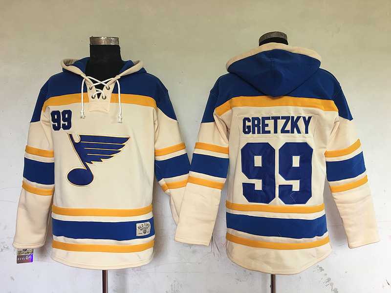 St. Louis Blues #99 Wayne Gretzky Cream Sawyer Hooded Sweatshirt Stitched NHL Hoodie