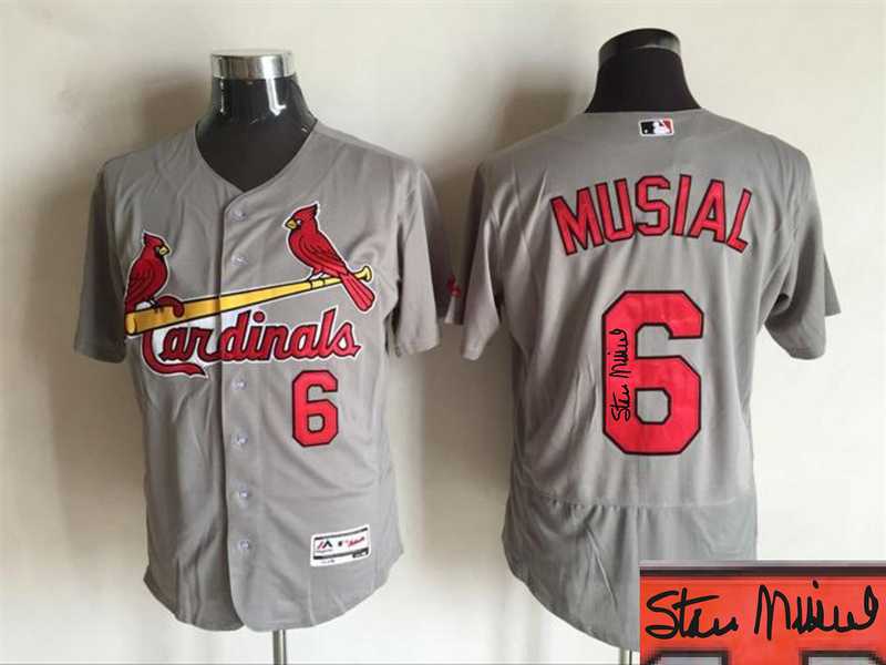 St. Louis Cardinals #6 Stan Musial Gray Flexbase Collection Stitched Signature Edition Jersey