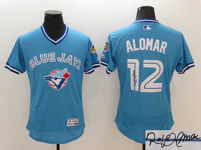 Toronto Blue Jays #12 Roberto Alomar Mitchell And Ness Light Blue Flexbase Collection Stitched Signature Edition Jersey