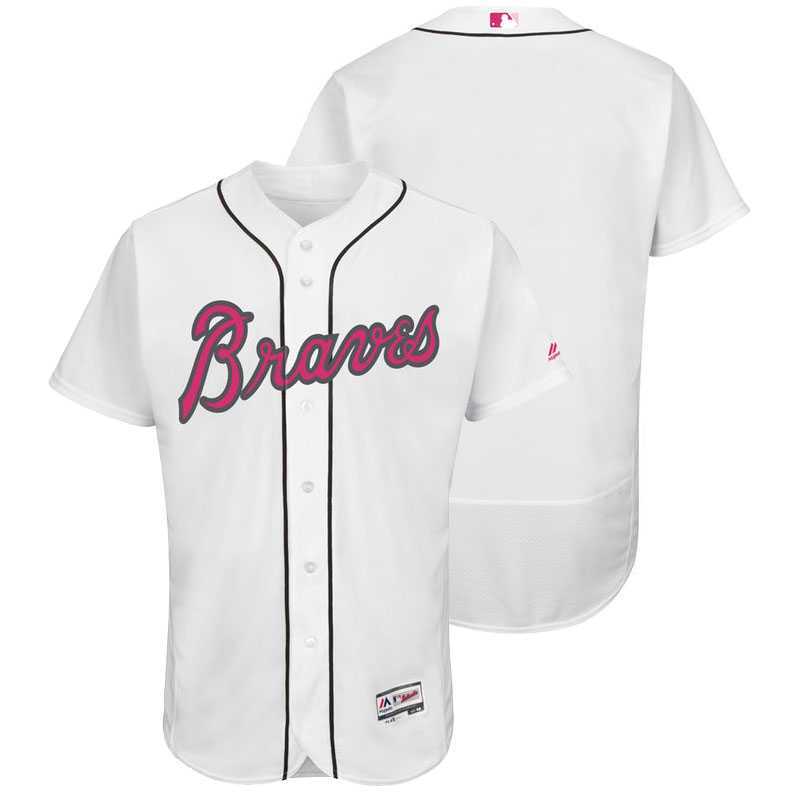 Atlanta Braves Customized Men's White Home 2016 Mother's Day Flexbase Collection Stitched Baseball Jersey