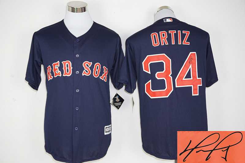 Boston Red Sox #34 David Ortiz Navy Blue New Cool Base Stitched Signature Edition Jersey