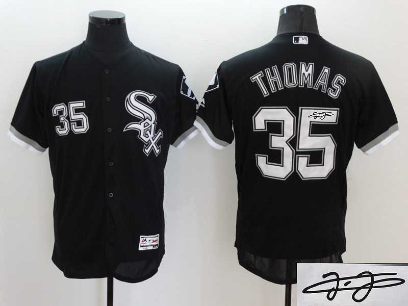 Chicago White Sox #35 Frank Thomas Black Flexbase Collection Stitched Signature Edition Jersey