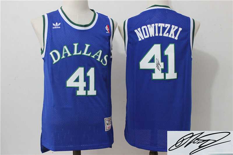 Dallas Mavericks #41 Dirk Nowitzki Blue Swingman Throwback Stitched NBA Signature Edition Jersey