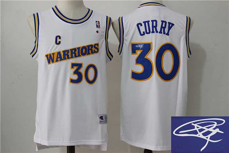 Golden State Warriors #30 Stephen Curry White Swingman Throwback Stitched NBA Signature Edition Jersey