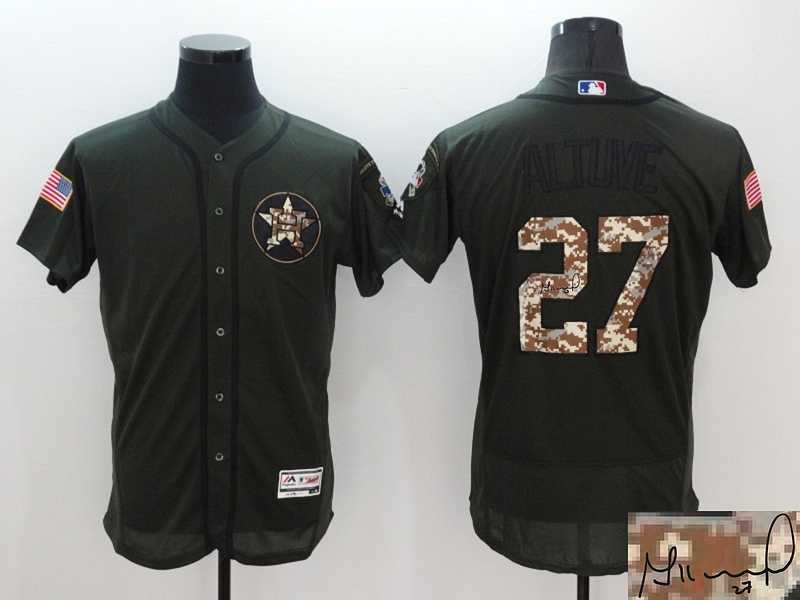 Houston Astros #27 Jose Altuve Green Salute To Service Flexbase Collection Stitched Signature Edition Jersey