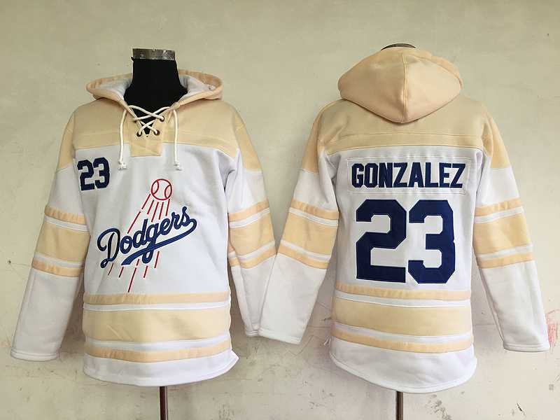 Los Angeles Dodgers #23 Adrian Gonzalez Cream Sawyer Hooded Sweatshirt Stitched NHL Hoodie