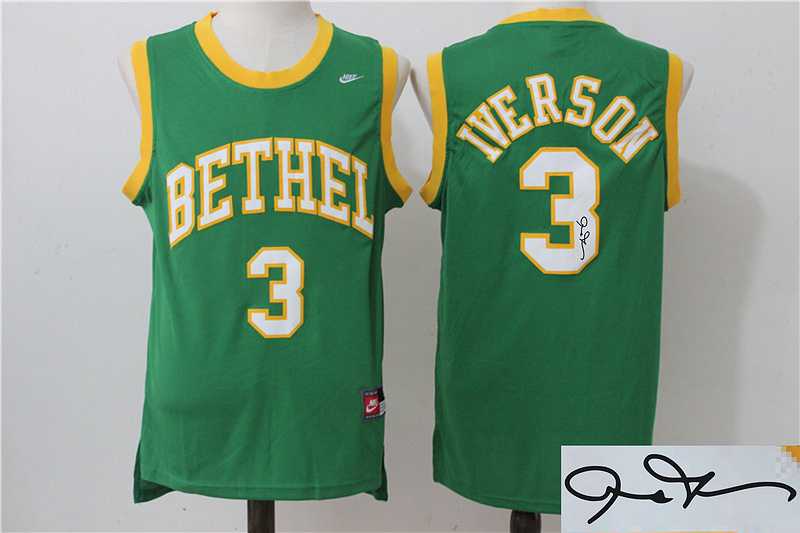 Philadelphia 76ers #3 Allen Iverson Green Swingman Throwback Stitched NBA Signature Edition Jersey