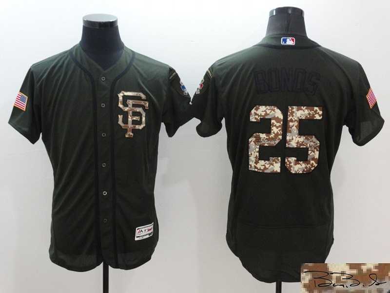 San Francisco Giants #25 Barry Bonds Green Salute To Service Flexbase Collection Stitched Signature Edition Jersey