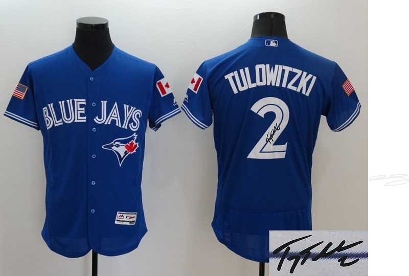 Toronto Blue Jays #2 Troy Tulowitzki Independence Day Blue Flexbase Collection Stitched Signature Edition Jersey