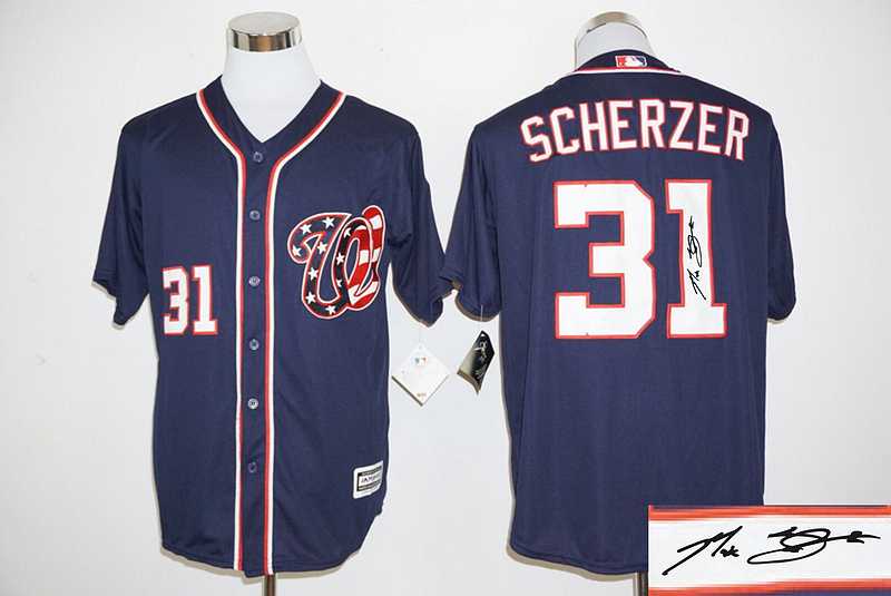 Washington Nationals #31 Max Scherzer Navy Blue New Cool Base Stitched Signature Edition Jersey