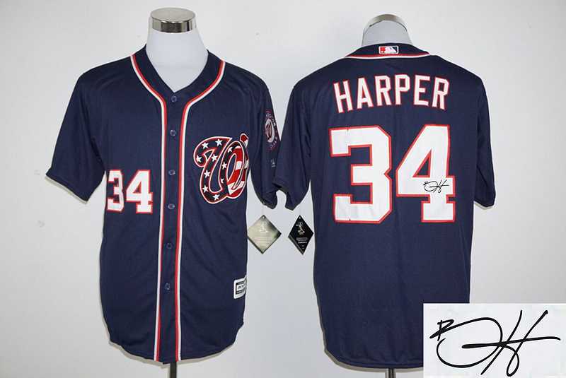 Washington Nationals #34 Bryce Harper Navy Blue New Cool Base Stitched Signature Edition Jersey