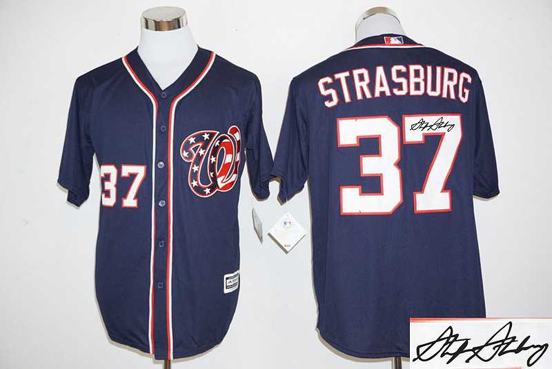 Washington Nationals #37 Stephen Strasburg Navy Blue New Cool Base Stitched Signature Edition Jersey