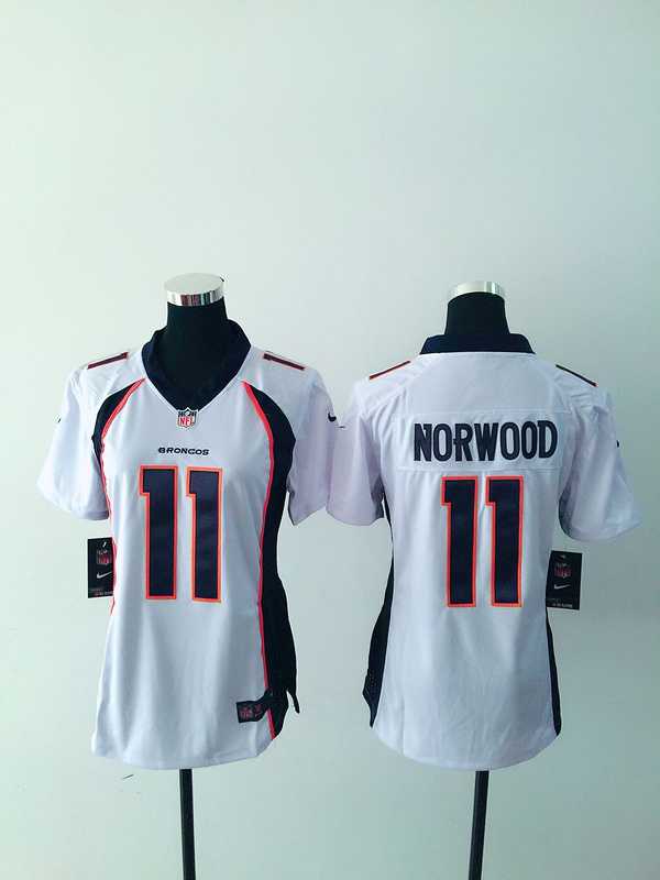 Women Nike Denver Broncos #11 Norwood White Team Color Stitched NFL Game Jersey