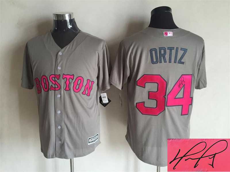 Boston Red Sox #34 David Ortiz Gray Road Mother's Day Flex Base Signature Edition Jersey