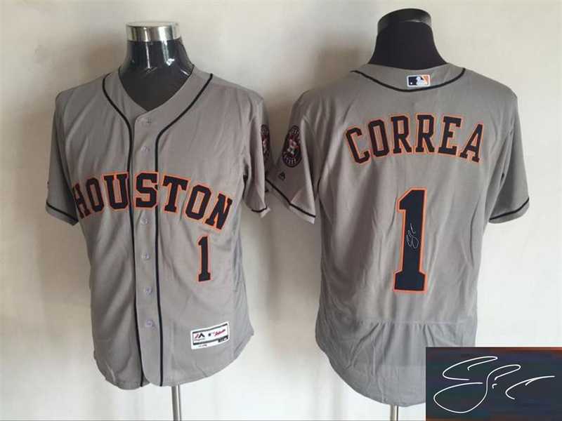 Houston Astros #1 Carlos Correa Gray Flexbase Collection Stitched Signature Edition Jersey
