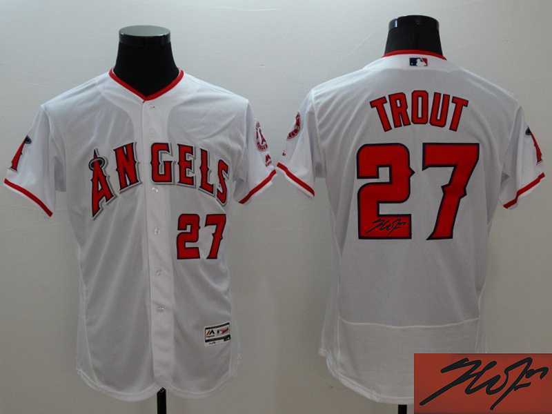 Los Angeles Angels of Anaheim #27 Mike Trout White Flexbase Collection Stitched Signature Edition Jersey