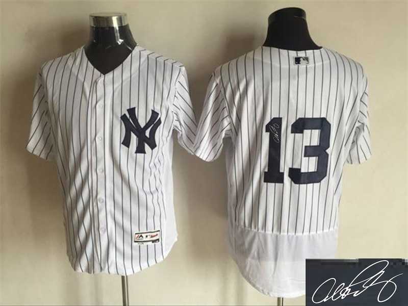 New York Yankees #13 Alex Rodriguez White Strip Flexbase Collection Stitched Signature Edition Jersey