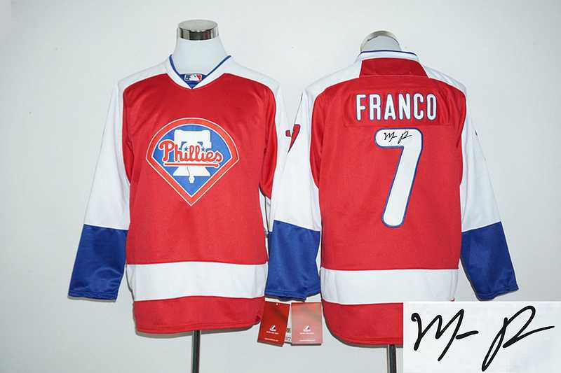Philadelphia Phillies #7 Maikel Franco Red Long Sleeve Stitched Baseball Signature Edition Jersey