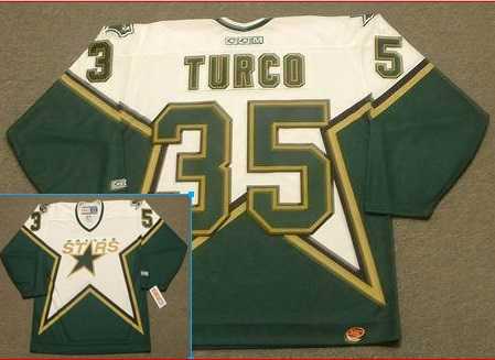 Dallas Stars #35 Turco Green-White CCM Throwback Stitched NHL Jersey