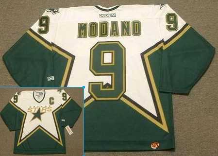 Dallas Stars #9 Mike Modano Green-White CCM Throwback Stitched NHL Jersey