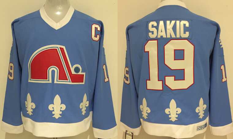 Quebec Nordiques #19 Sakic Light Blue CCM Throwback Stitched NHL Jersey