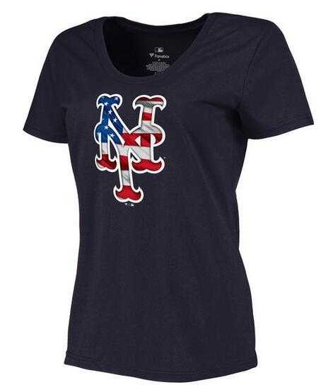 Women's New York Mets Navy Plus Sizes Banner Wave T-Shirt
