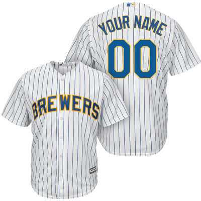Milwaukee Brewers Customized White Pinstripe Men's New Cool Base Stitched MLB Jersey