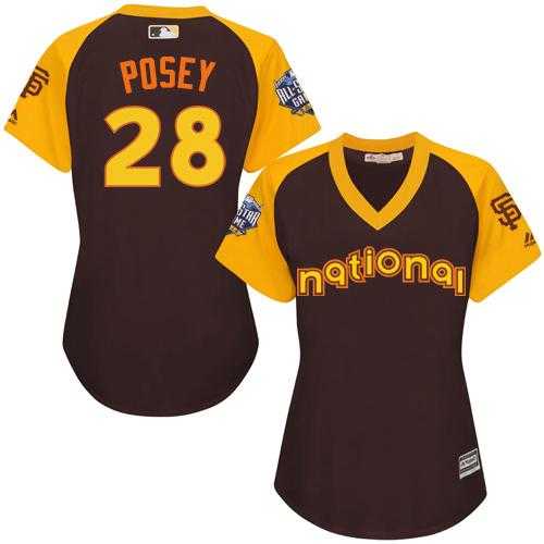 Women San Francisco Giants #28 Buster Posey Brown 2016 All Star National League Stitched Baseball Jersey