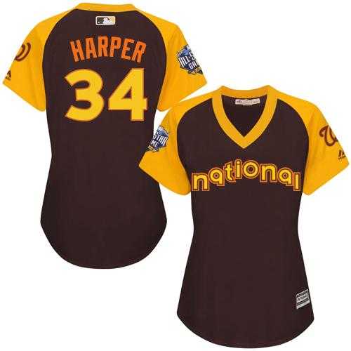 Women Washington Nationals #34 Bryce Harper Brown 2016 All Star National League Stitched Baseball Jersey