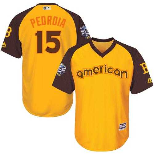 Youth Boston Red Sox #15 Dustin Pedroia Gold 2016 All Star American League Stitched Baseball Jersey