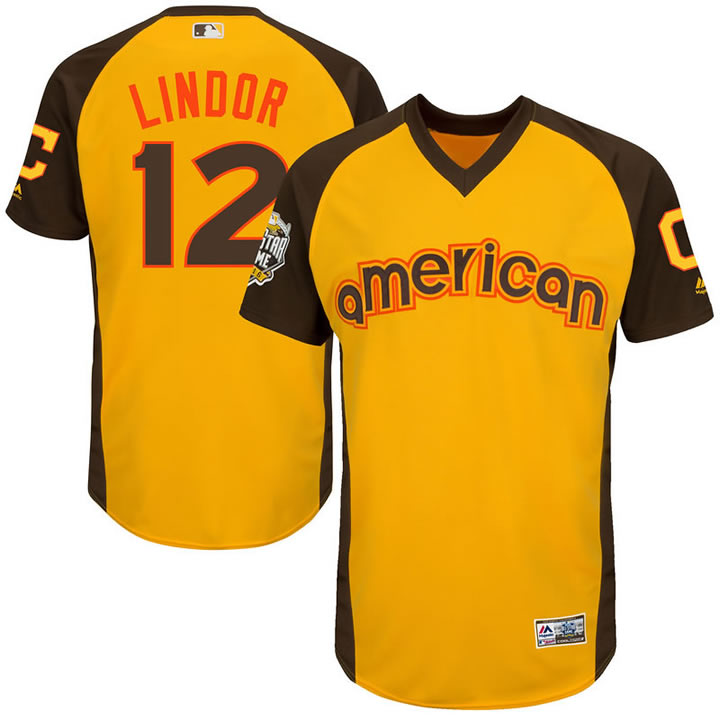 Cleveland Indians #12 Francisco Lindor Gold Men's 2016 All Star American League Stitched Baseball Jersey
