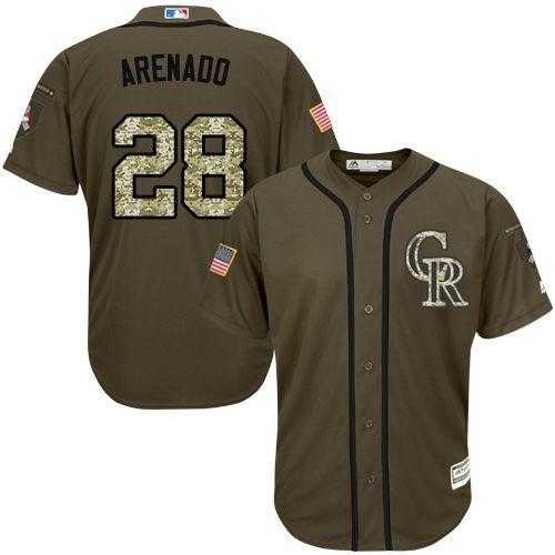 Colorado Rockies #28 Nolan Arenado Green Salute to Service Stitched Baseball Jersey Jiasu