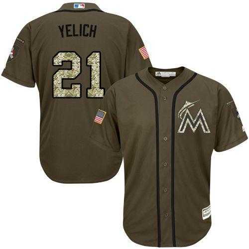 Miami Marlins #21 Christian Yelich Green Salute to Service Stitched Baseball Jersey Jiasu